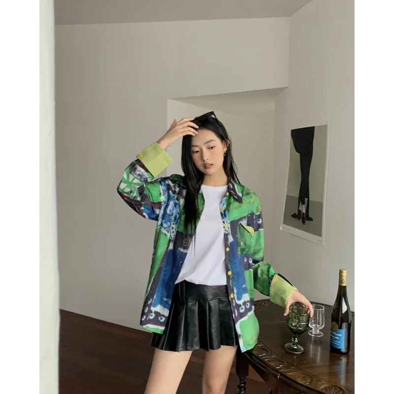 T Shirt For Women Green Shirt Shirt Personalized Summer Fashion Y2K Long Sleeve Chic Contrasting Colors Female Clothing Tops