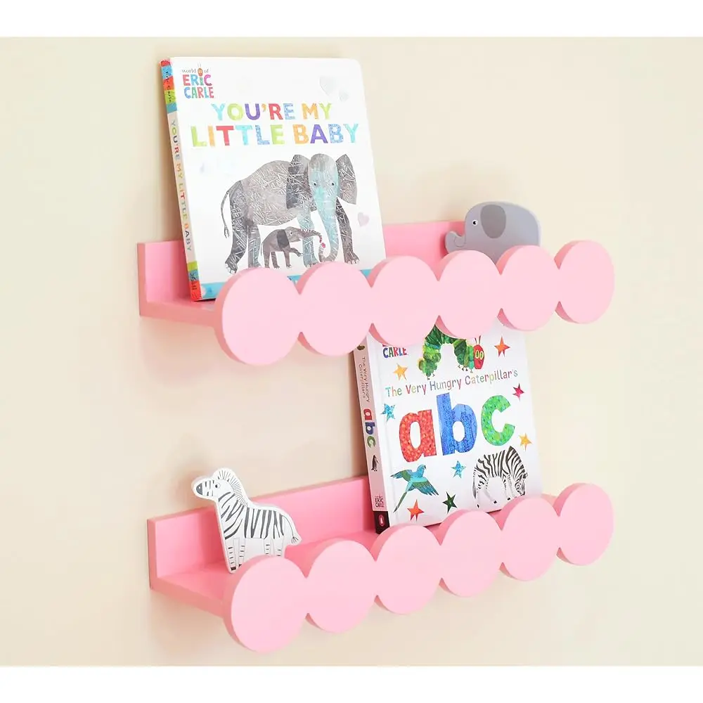 

Nursery Floating Shelves For Wall Mounted Set Of 2 Book Shelf For Kids, Toddler, Baby Rooms Natural Pine Wood Bookshelf Toy