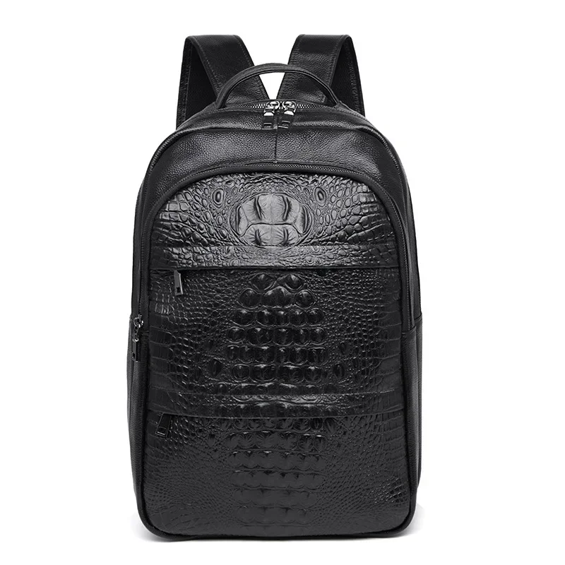 New Fashion Genuine Leather Men Backpacks Alligator Real Natural Leather Student Backpack Boy Luxury Travel Computer Laptop Bag