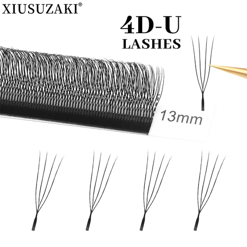 Extensiones de pestañas XIUSUZAKI U 4DW, negro mate, en forma de U, 4D W, extensiones de pestañas Premium, suaves, prefabricadas, volumen de ventiladores, pestañas postizas