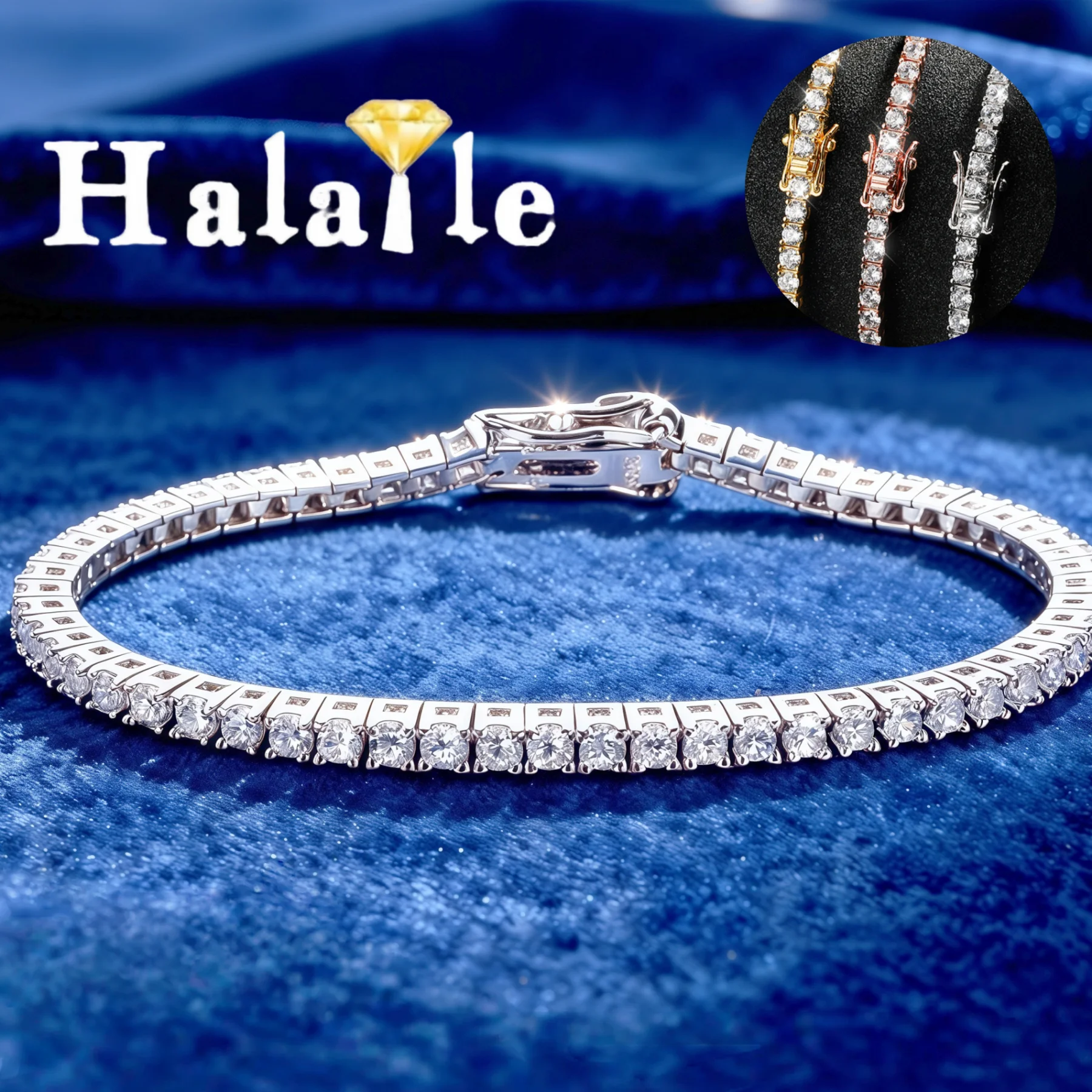 

Halaile 2mm 0.03ct Moissanite/Zircon Bracelet For Men Women Row drill Round Cut S925 Silver Fine Jewelry Classic Lovers Gift
