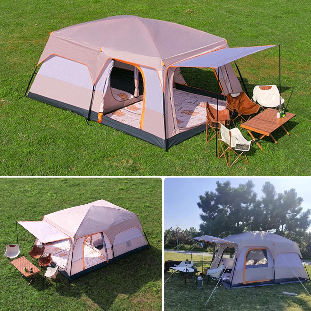 Carpa plegable para acampar al aire libre para 2-4 personas, portátil, impermeable, ligera, plegable, con protección UV, para acampar en familia