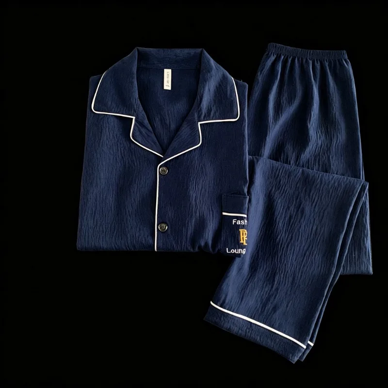 L-5XL Big Size Men's Pajamas Set Embroidery Letter Fashion Loungewear Oversized Summer New 2026 Two Piece Set Men's Pajamas