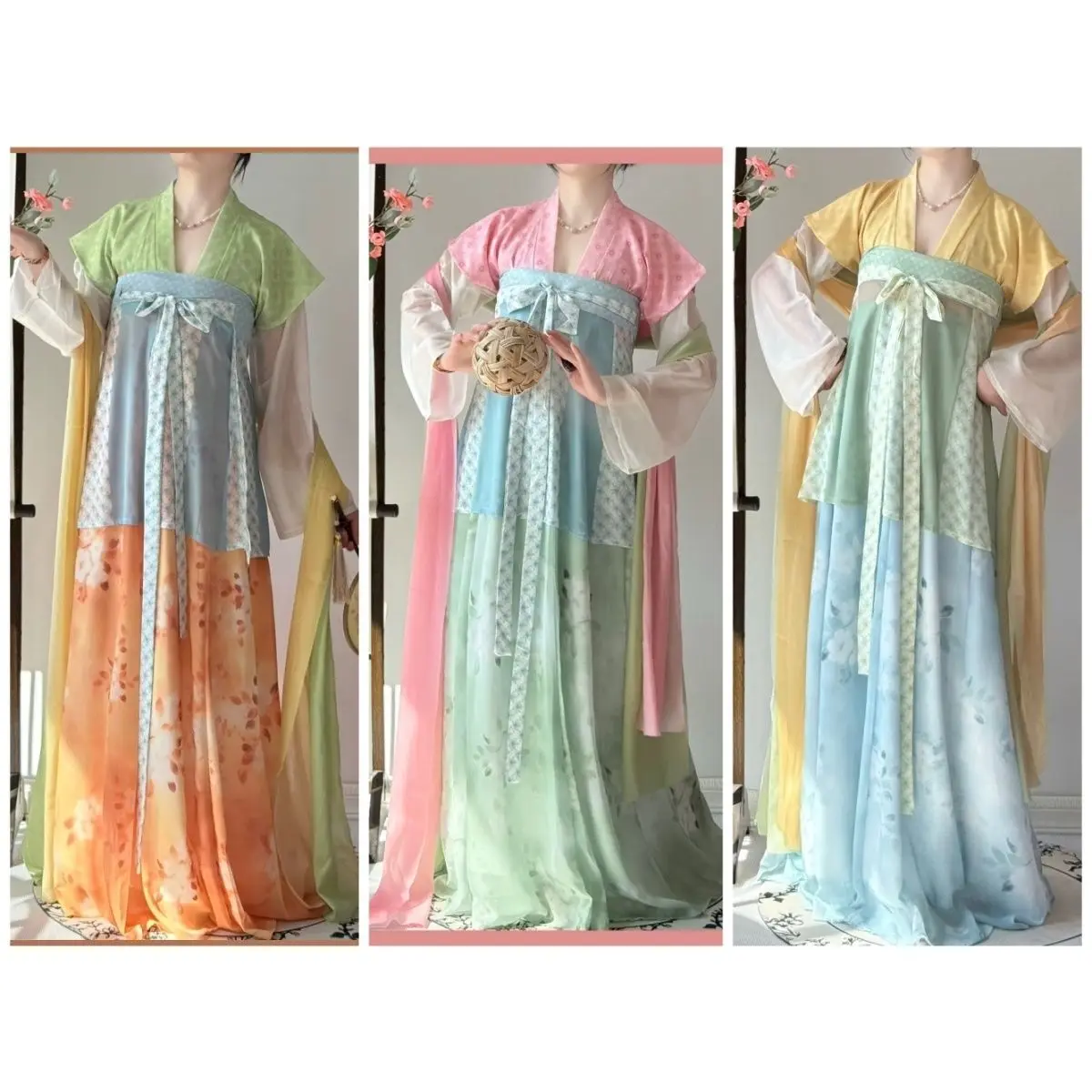 ‌Qixiannu Hanfu - Floral Tang Dynasty Ruqun, Fairy Core Dress, Spring/Summer Daily Wear, Traditional Chinese Costume