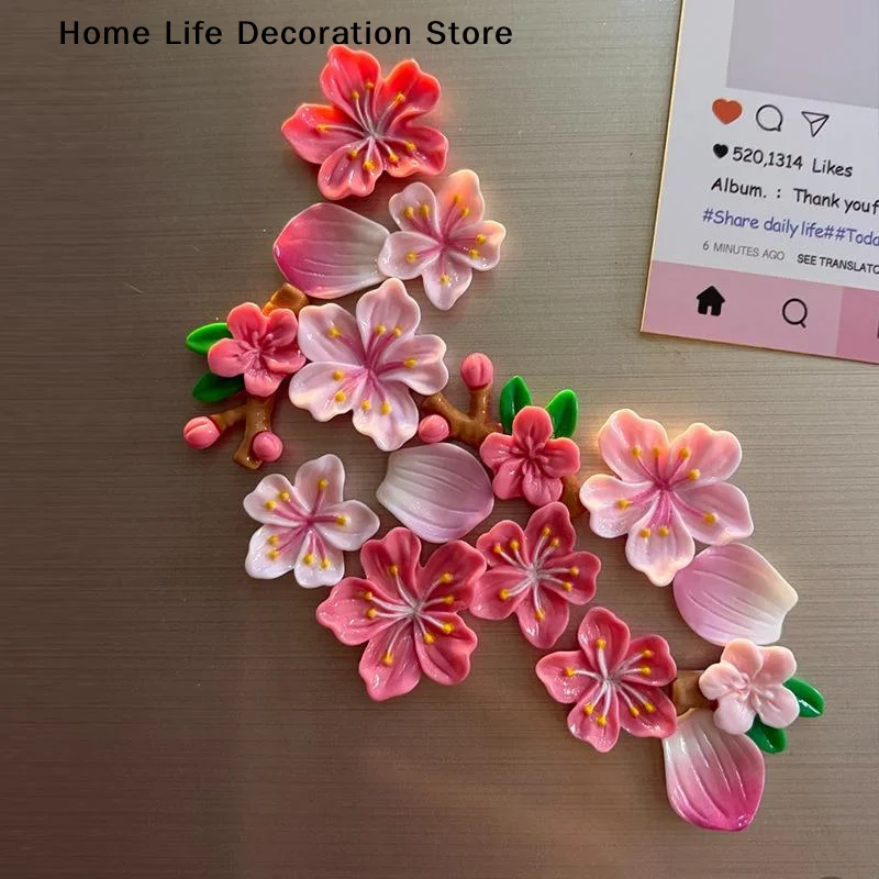 【H】8/16Pcs Magnetic Cherry Blossom Fridge Magnet Cute Flower Magnetic Decor For Home