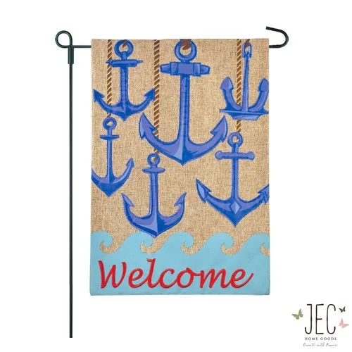 Anchors Set Welcome Burlap 2-Sided Garden Flag 12.5x18