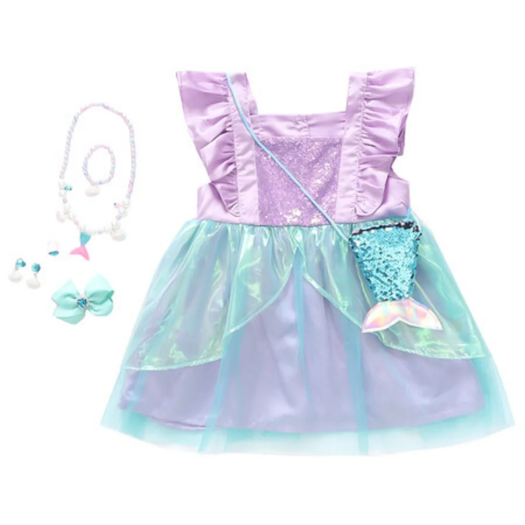

2024 Updated Wholesale Girls Mermaid With Accessories Dresses Sleeveless Cosplay Costumes Kids Princess Frock Girls Summer Dress