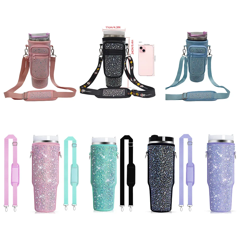 40OZ new 2nd generation Ice King shiny water bottle cup cover handbag pearl handbag adjustable with bottle cover crossbody bag