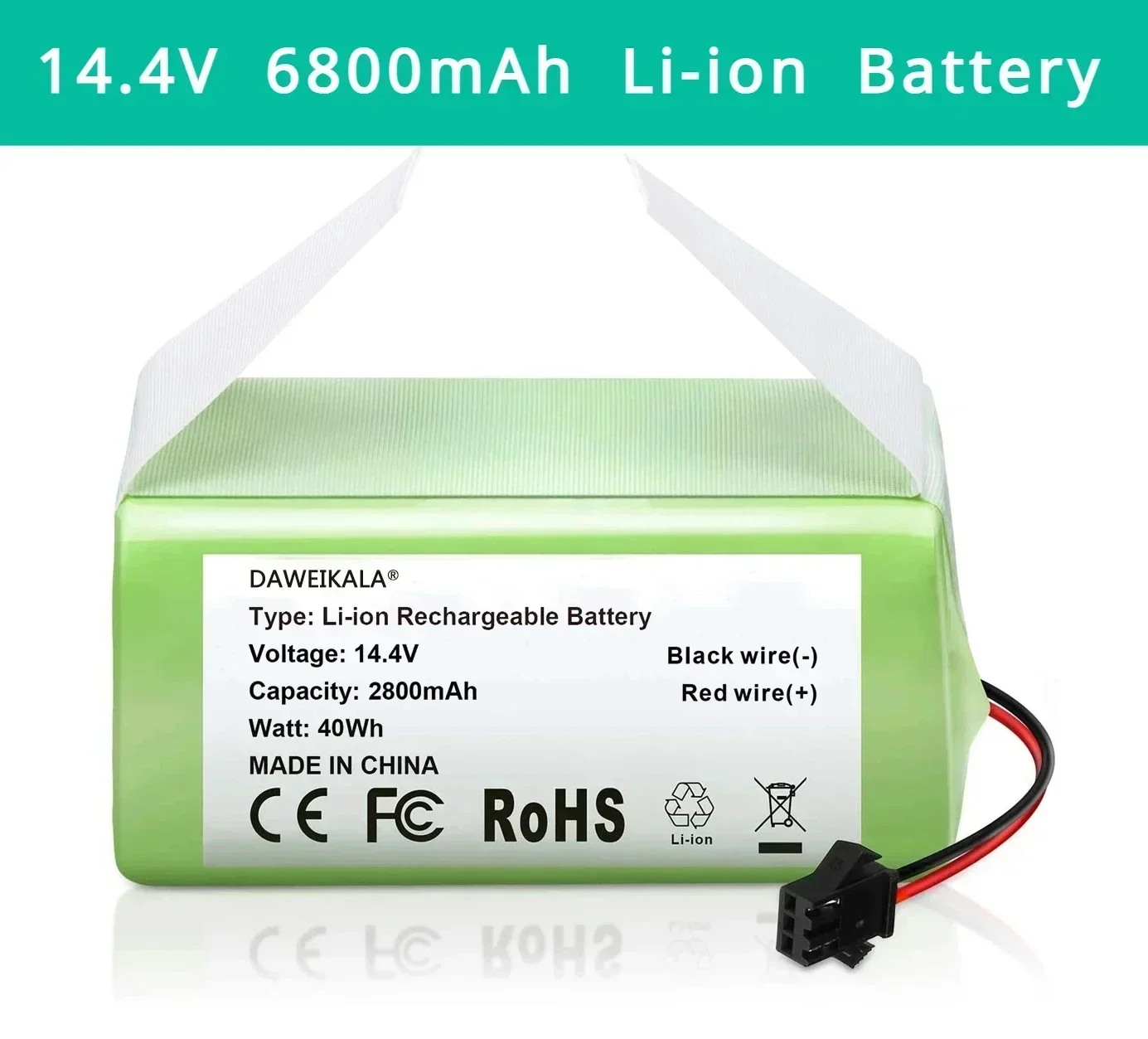 14.4V 6800mAh Li-ion Battery for for Conga 990 1090 Tesvor X500 Ecovacs Deebot N79 N79S DN622 Eufy RoboVac 11 11S RoboVac 30