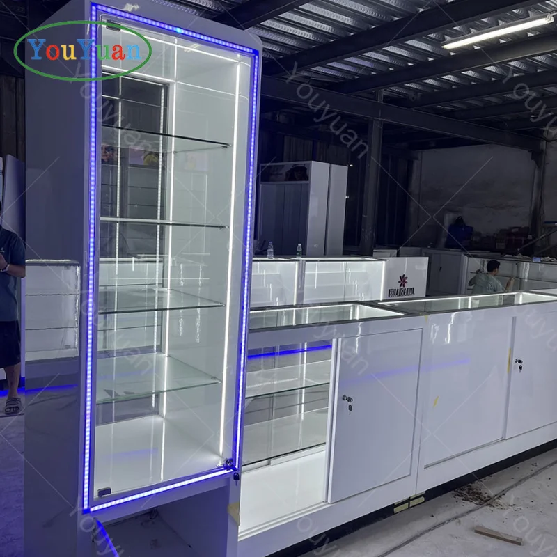 (customized)Factory 6 Feet Wall Mounted Glass Showcase Phone Shop Good Quality Glass Display Counter With Led Light