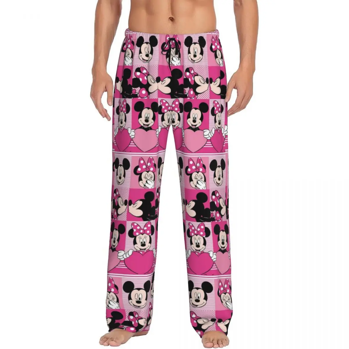 Pantalones de pijama de Mickey Mouse Minnie con estampado personalizado para hombre, ropa de dormir bonita de dibujos animados, pantalones de salón para dormir con bolsillos