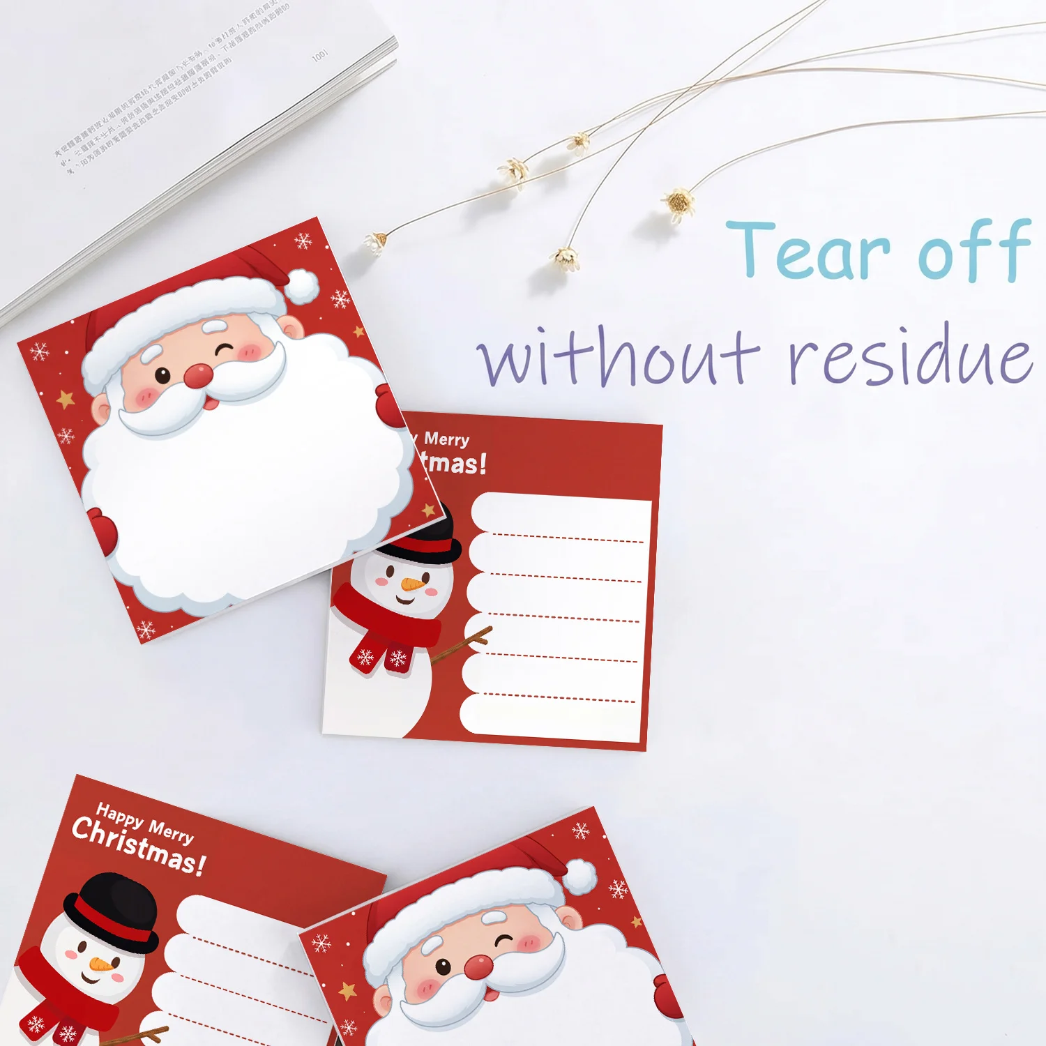 300/100 Pieces of Square Christmas Sticky Notes Suitable for Office, School, Home Desks—Self-Adhesive Santa Claus and Snowman Memo Pads with Reminder Function, Holiday Planning Paper, Halloween and Christmas Gifts