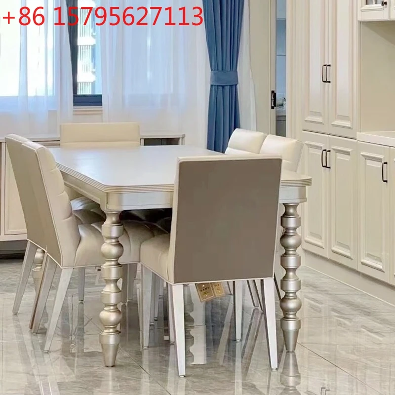 

2 обеденных столы и стулья, легкие роскошные американские кожаные обеденные стулья, мебель из бука, 1 стол, 6 стульев, комбинация мягкой сумки