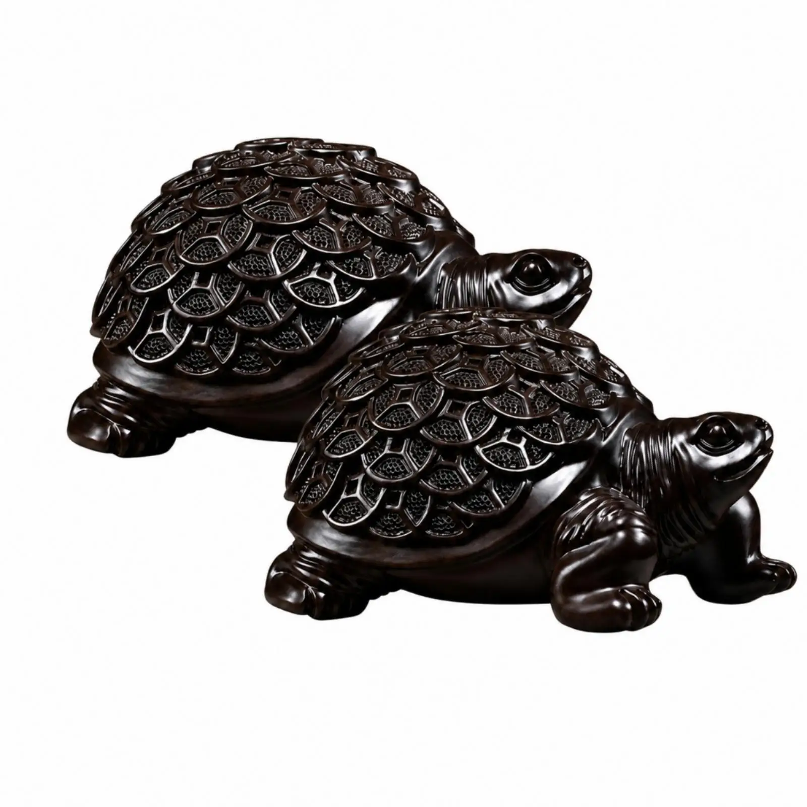 Feng Shui Money Turtle Ornament Detailed Shell Carving, Traditional Chinese Style, for Living Room