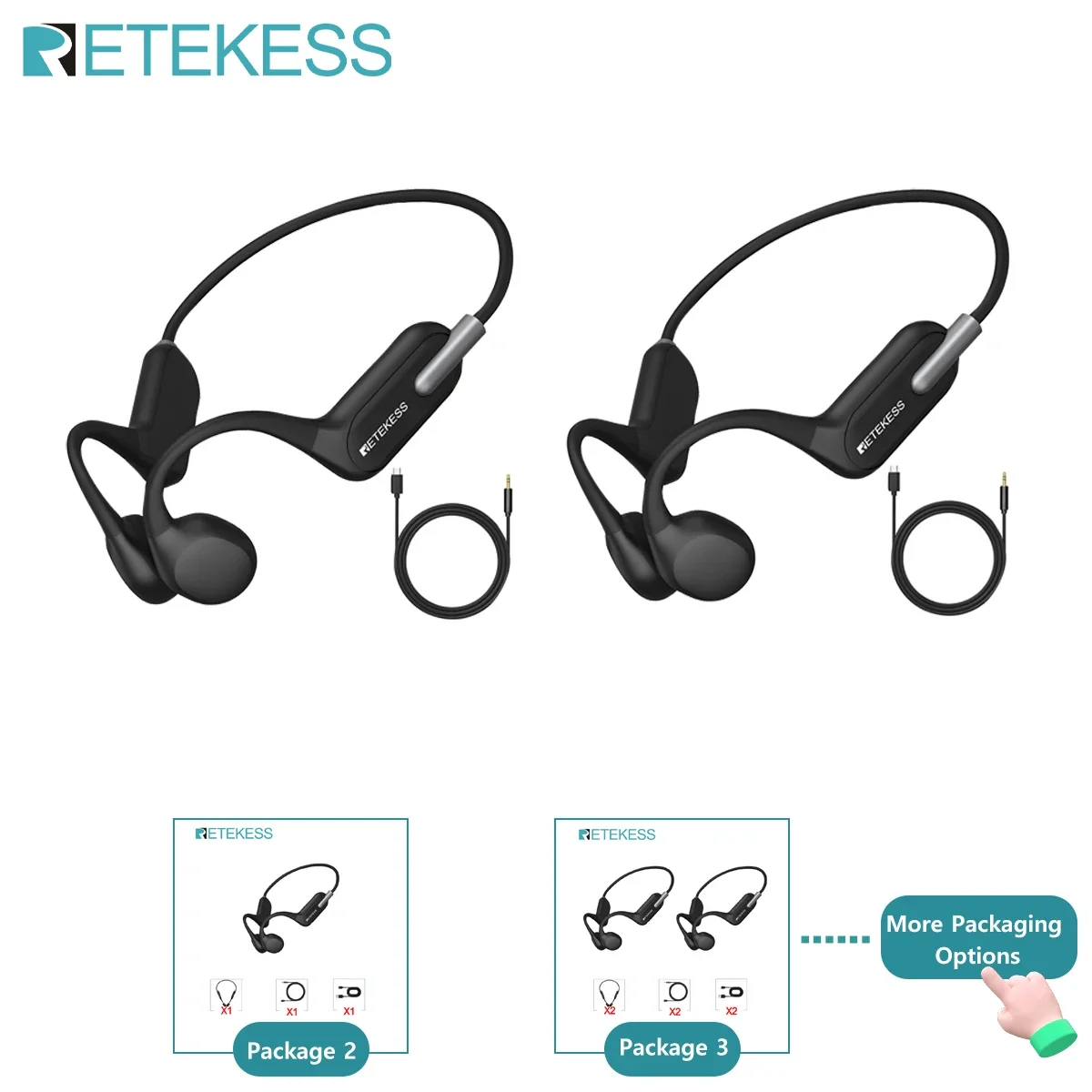 RETEKESS TT042 Bone Sound Amplifier for Senior Bone Conduction Open-Ear Earphone Clear Sound Quality Long Battery Life Dual Mode