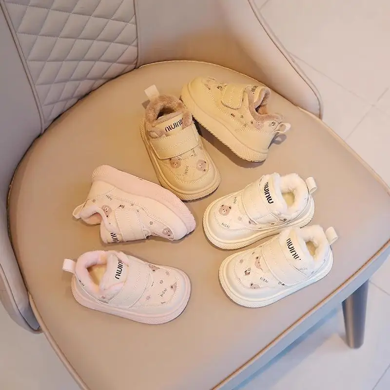 

Autumn Winter Girl Snow Boots New Boy Toddler Cotton Shoes Velvet Keep Warm Cotton Shoes Soft Bottom Children's Shoes
