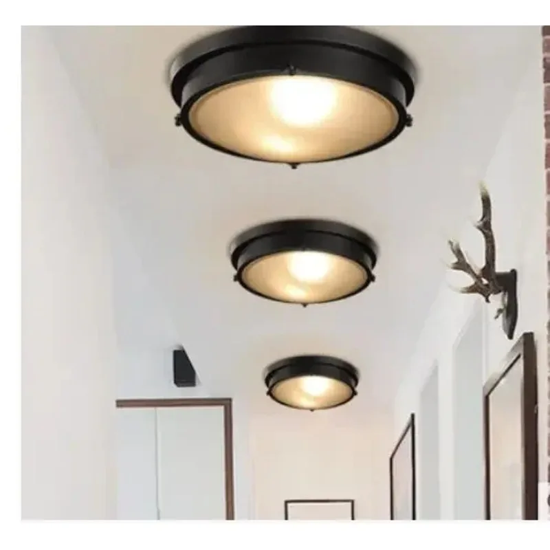Retro industrial loft American country glass round led light wrought iron aisle bedroom balcony