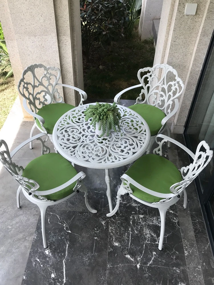 

Outdoor Cast Aluminum Table and Chair European Style Casual Three-Piece Suit Outdoor Courtyard Garden White Balcony