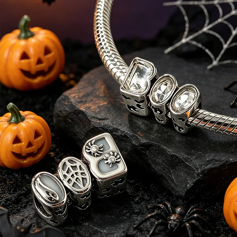 Luminous Skeleton Coffin Moon Anchor Original Charms Silver Plated Beads Fit Bracelets Bag Keychain Diy Women Gift Accessory - view 5