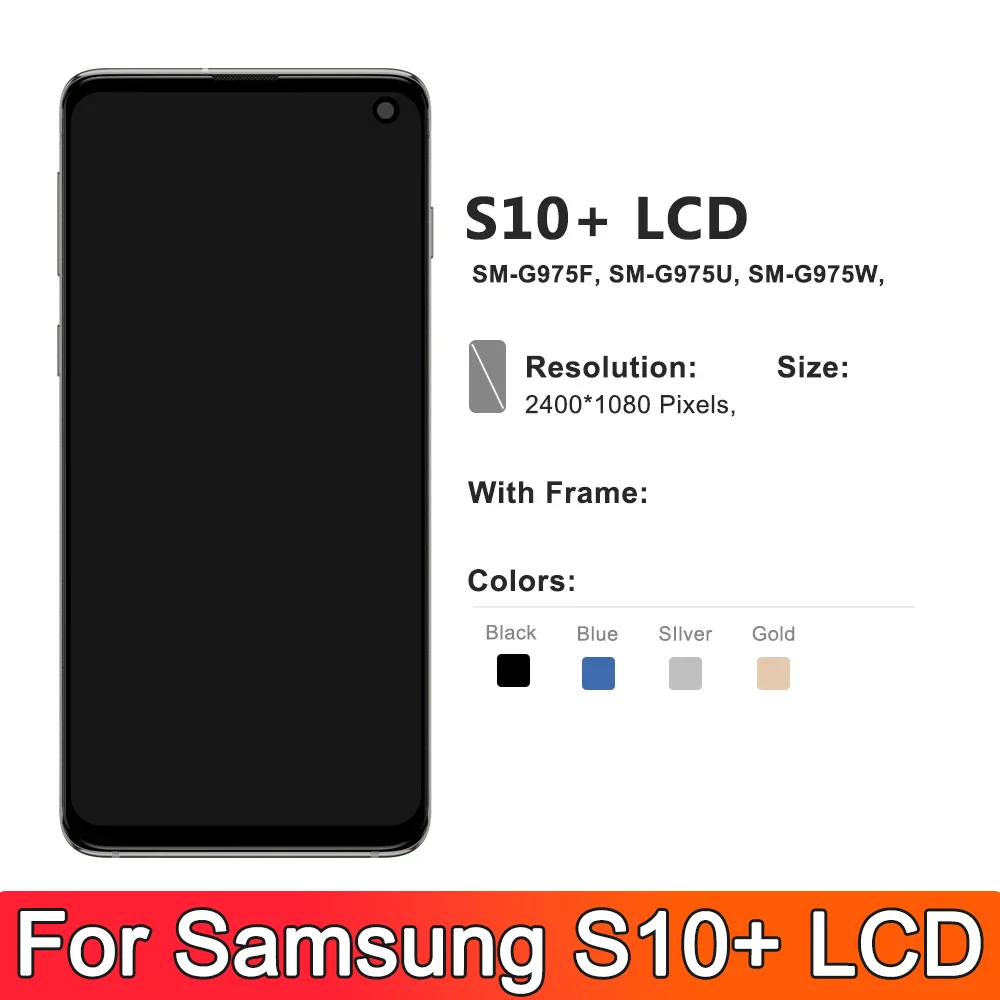 Screen for Samsung Galaxy S10 Plus S10+ G975 G975F Lcd Display Digital Touch Screen with Frame for Samsung Galaxy S10 Assembly