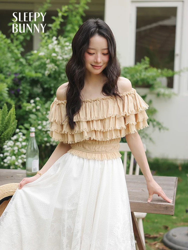 Camicetta con volant con spalle scoperte Camicetta estiva da donna elegante slim fit a maniche corte Top corto chic stile Boho Camicia Bardot Abito da vacanza