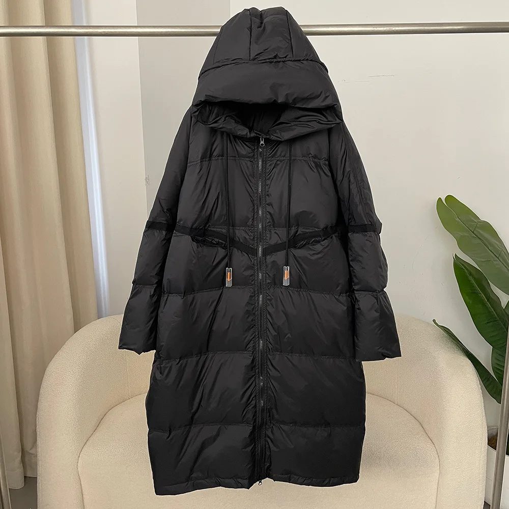 

Women 90% White Duck Down Jacket With Hooded Loose Oversize Long Puffer Coat Autumn Winter Warm Outwear Female Parkas
