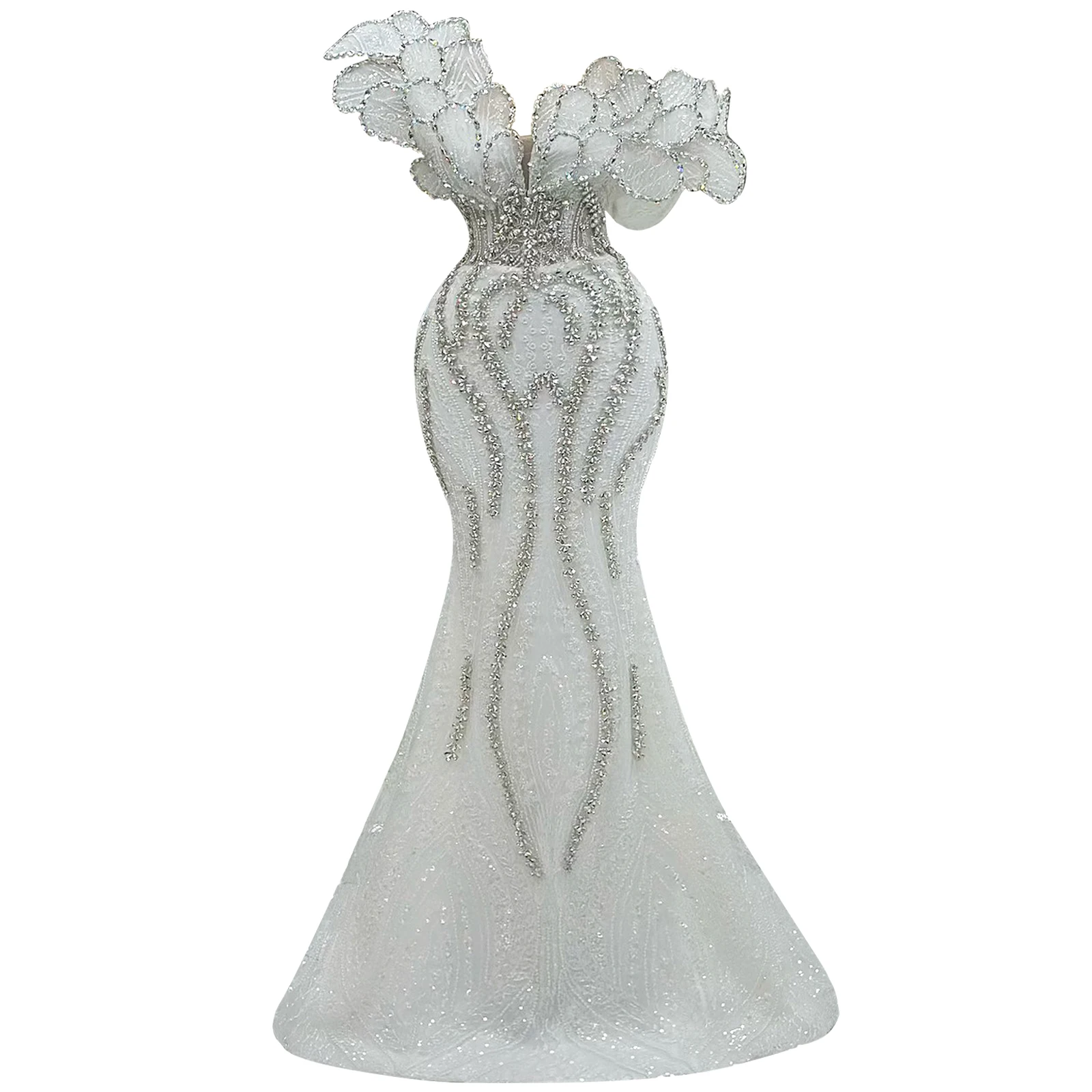 

Luxurious Evening Dresses Diamond Encrusted Lace Embroidered Evening Gown Fitted Fishtail Long Formal Dress Prom Dresses