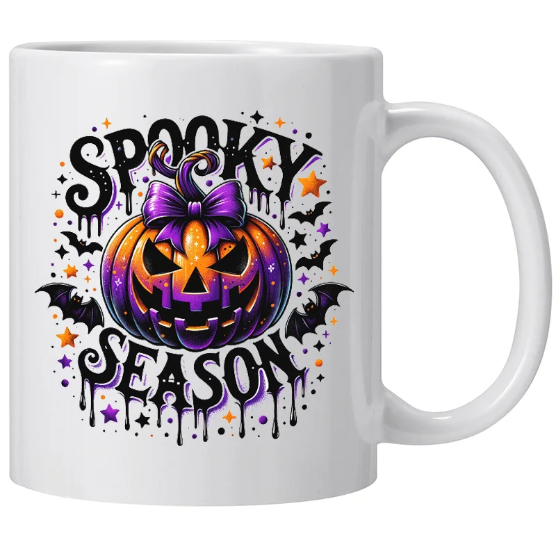 Halloween Horror Ceramic Coffee Cup - Ghost Skull Pumpkin Design - A unique Halloween gift, an interesting mug