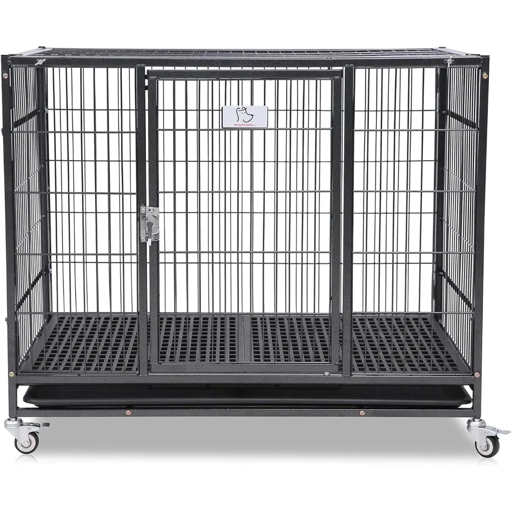 

37 inch Stackable Open Top Heavy Duty Dog Crate Cage for Medium Dog with Wheels and Removable Tray