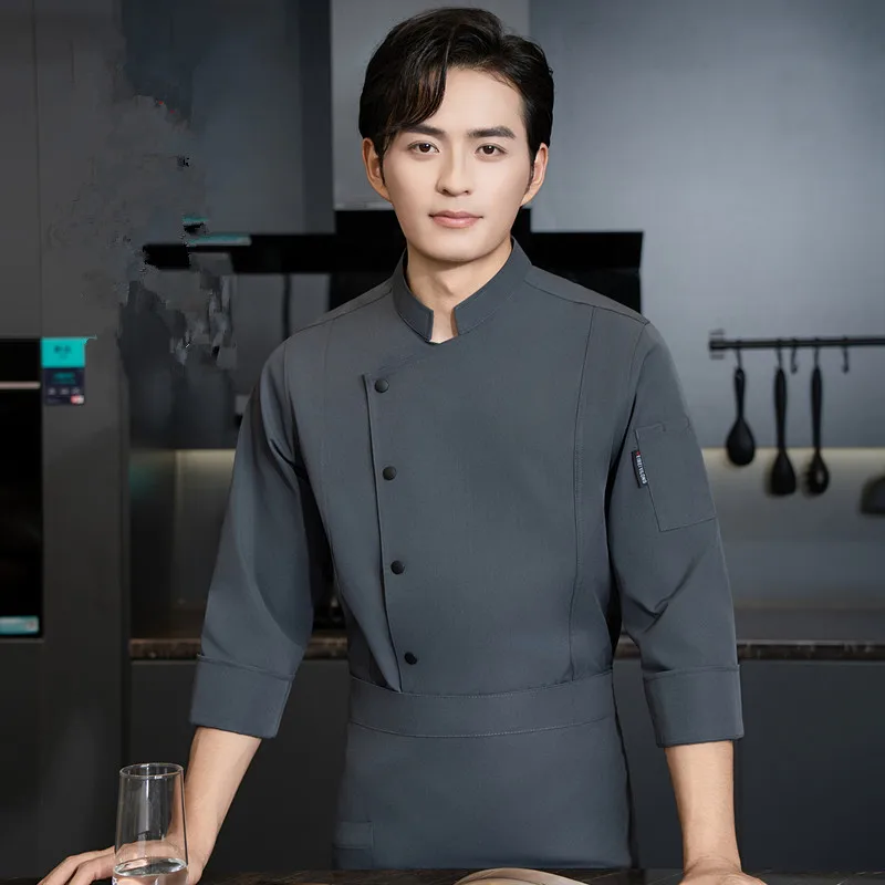 冬男性キッチンジャケット長袖クックウェアシェフ制服レストランプロフェッショナルキッチンコスチュームデザイナーシェフコートウェイター