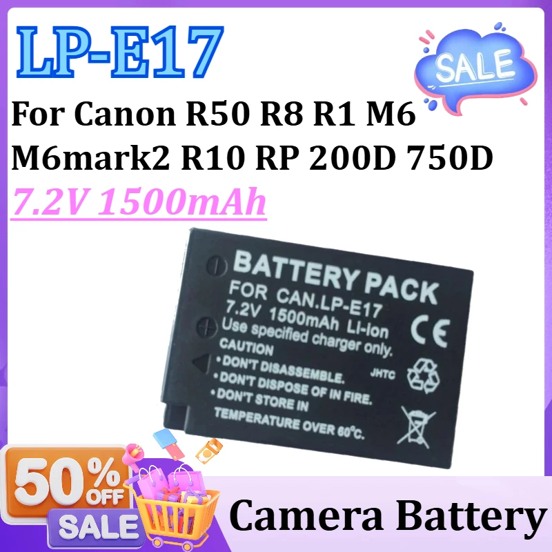 

7.2V 1500mAh LP-E17 LP E17 Camera Battery for Canon R50 R8 R1 M6mark2 R10 RP 200D 750D M6 Rechargeable Battery Replacement
