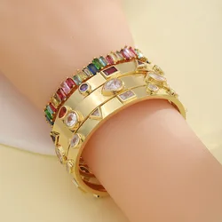 2023 Fashion Luxury Multicolor Zircon Geometric Golden Bangle Women Jewelry Fashion Open Adjustable Charm Bangles Bracelet