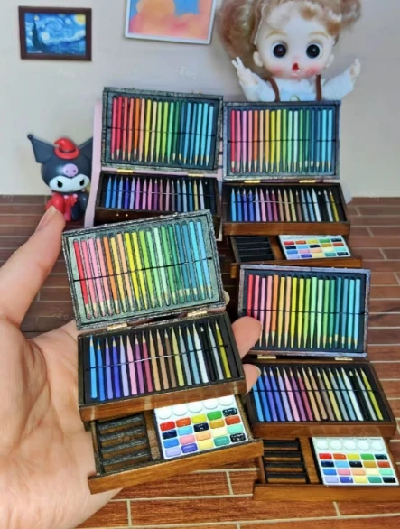

BJD Miniature Easel, Oil Paint Box, Color Palette, Paint Pen Stand, Oil Brush, Oil Pain Paper, Draw Knife Miniature Draw Tools