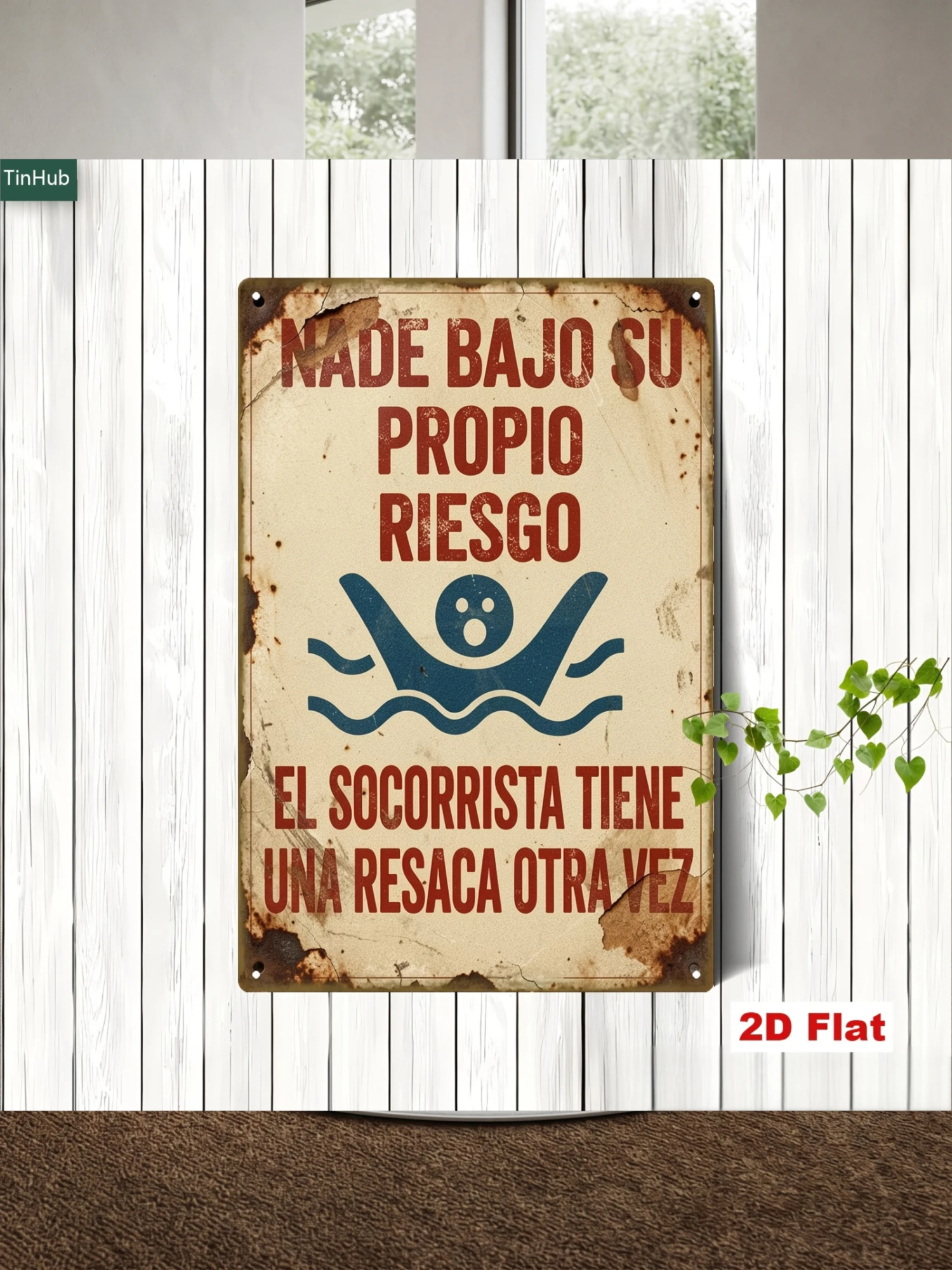 2D Flat 1pc of Vintage Spanish Metal Sign, 7.87X11.81inch Iron Sign, Funny Swimmer Assumes Risk, Lifeguard Is Hungover Slogan, Pool Bar Cafe Decoration Funny Quotes Warning Sign, Tin Painting, Home Wall Decoration