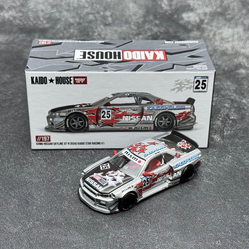 スポットカイドーハウス-1-64-r34-日産-gt-r-r34-khmg197-ch-合金ダイキャストミニチュアカーモデル、大人の装飾品、男の子のおもちゃ、子供へのギフト