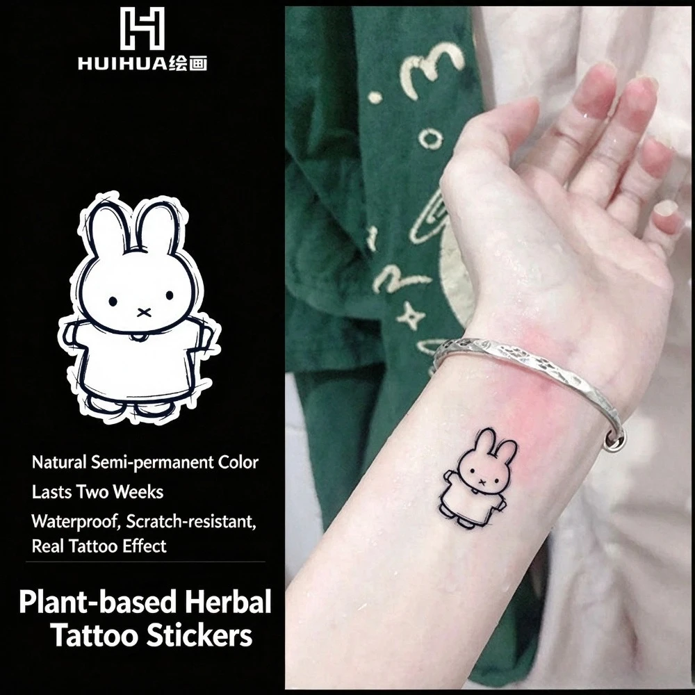 Miffy Bunny Herbal Semi-Permanent Tattoo Sticker Cute Rabbit Waterproof Long Lasting Fake Tattoo Non Reflective Realistic Body