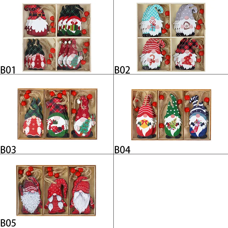 9/12pcs Navidad New Year Gift Christmas Tree Decorations Gnomes Wooden Pendants Ornaments Xmas Decorations for Home Noel