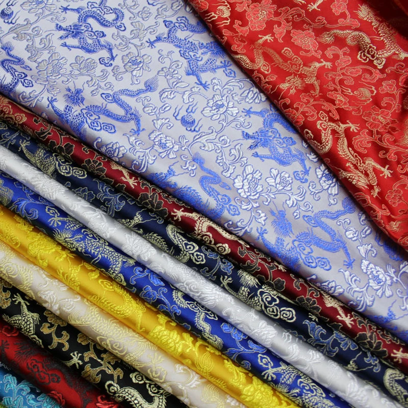 Satin Silk Fabric Brocade Jacquard Dragon Pattern Fabrics For Sewing Cheongsam Bags Hanfu Stage Clothing DIY Patchwork Material