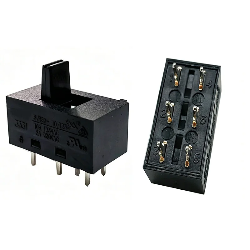 Original 3331 toggle switch 6-pin 2-position sliding switch power switch for electric heating fan Pin 5: 250V at 5A