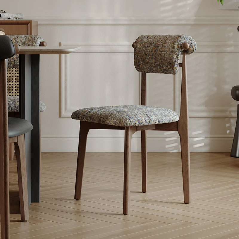 Scandinavian Solid Wood Dining Chair Modern Minimalist Design Raw Wood Cream Tones Seat for Home Kitchen Cafe Furniture