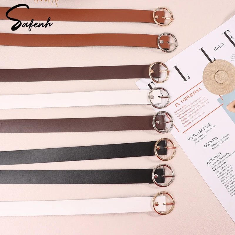 100CM Classic Women Leather Belt Waistband Adjustive Metal Circle Buckle  Waistband  Pants Decorative Belt Clothing Accesories