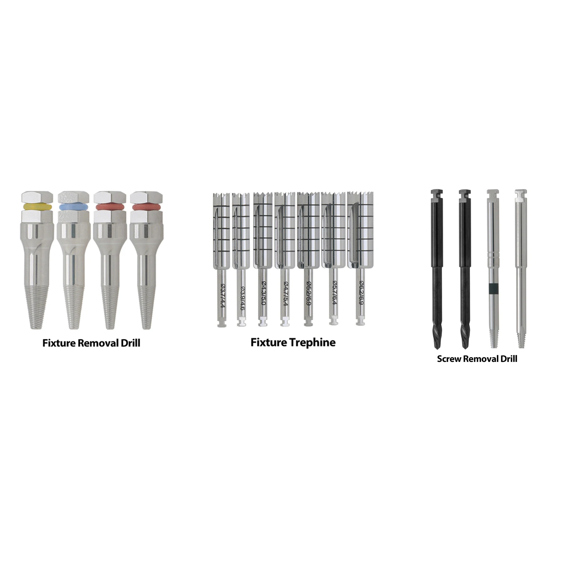 Dental Implant Broken Screw & Fixture Removal Kit Fixture Trephine Drill Set Implant Remover Drills Autoclavable