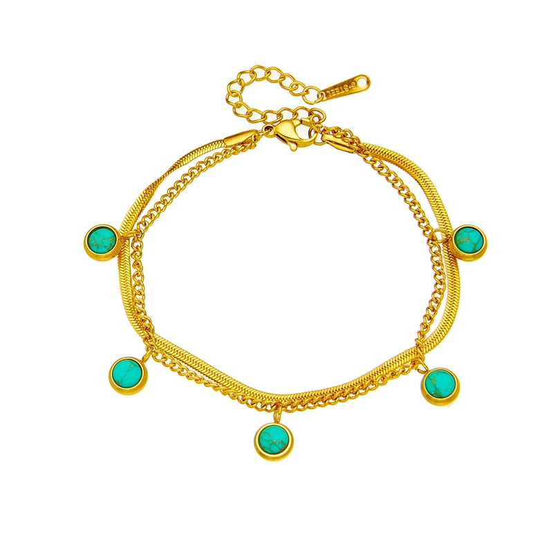 DIEYURO 316 Stainless Steel Green Stone 2-Layer Charm Bracelet For Women Fashion Rustproof Gold Color Wrist Jewelry Gift Pulsera - Image 5