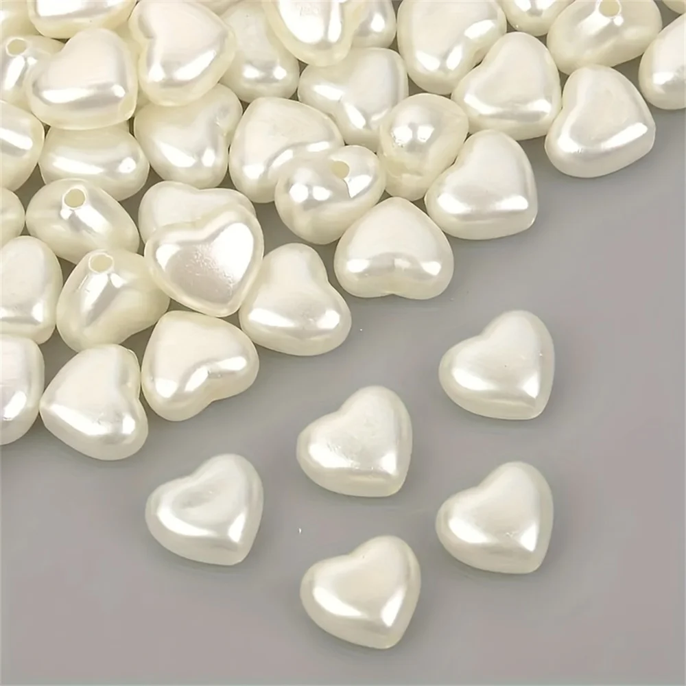 Perles en acrylique blanc en forme de cœur de 8 mm, 50 pièces, peuvent être transformées en bracelets, colliers, bagues et articles de bricolage.