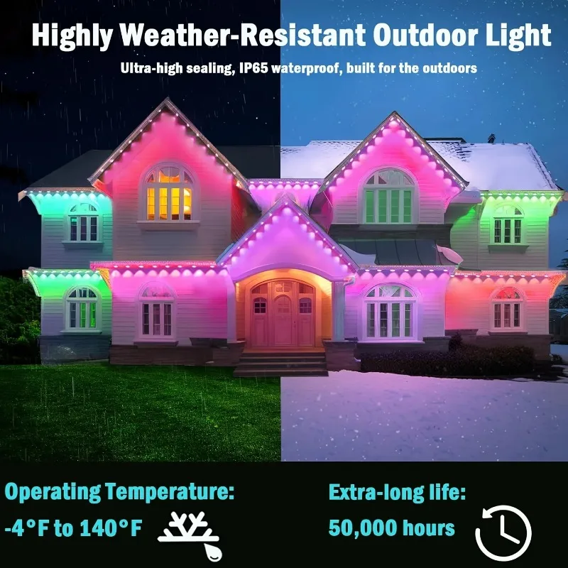 300ft Outdoor Waterproof LED Eaves Light RGB Fantasy Smart String Light APP with Scene Mode Remote Control for Christmas