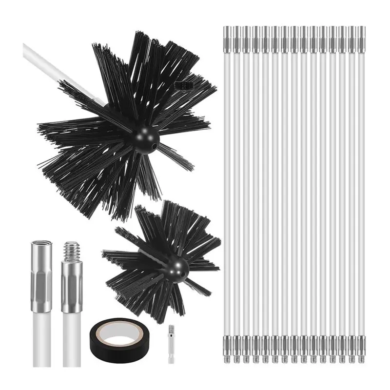 ALIM-Chimney Brush Kit 20FT, 15 Flexible Rods, 4/6Inch Brushes, Head Drill Driven Flue& Dryer Cleaning Tool