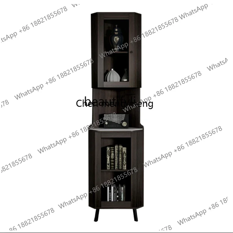 American Simple Solid Wood Corner Cabinet Living Room Bedroom Triangle Cabinet with Glass Locker Multifunctional Corner Cabinet