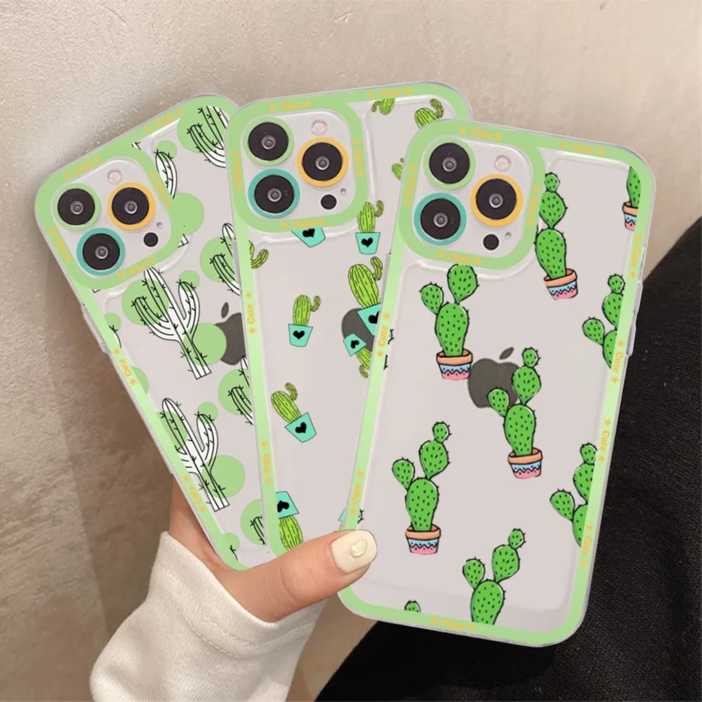 Cartoon art summer Cactus Phone Case For Samsung S 20 21 22 23 lite plus ultra Clear Mobile Cover Funda