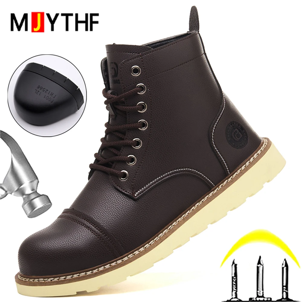 High Quality Work Safety Boots Steel Toe Shoes Men Waterproof Leather Boots Indestructible Shoes Spark-proof Welding Boots Men