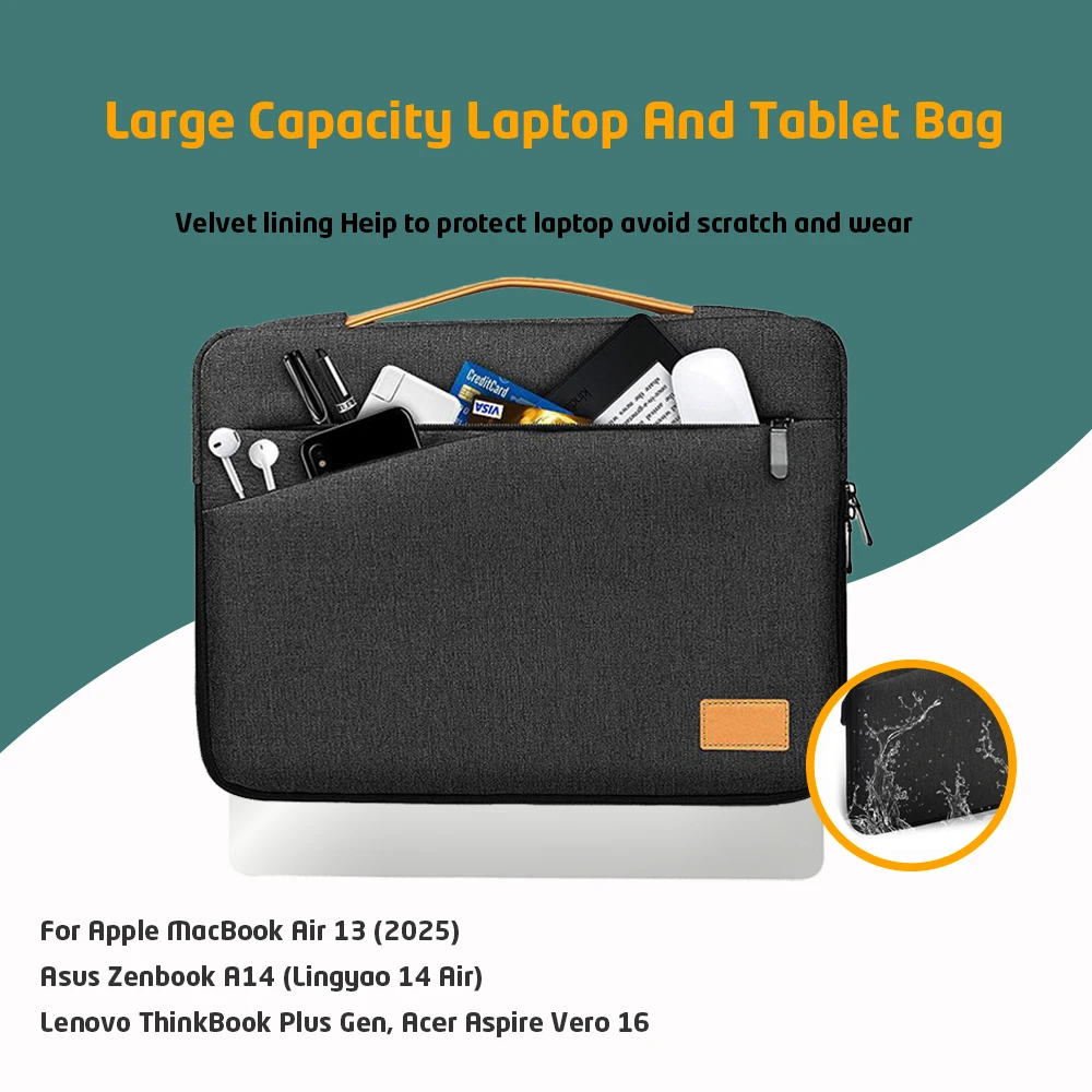 

14 inch Laptop Case Unisex Nylon Waterproof Briefcase For MacBook Air/Pro15 16inch Asus Lenovo Shockproof Tablet Tote Bag